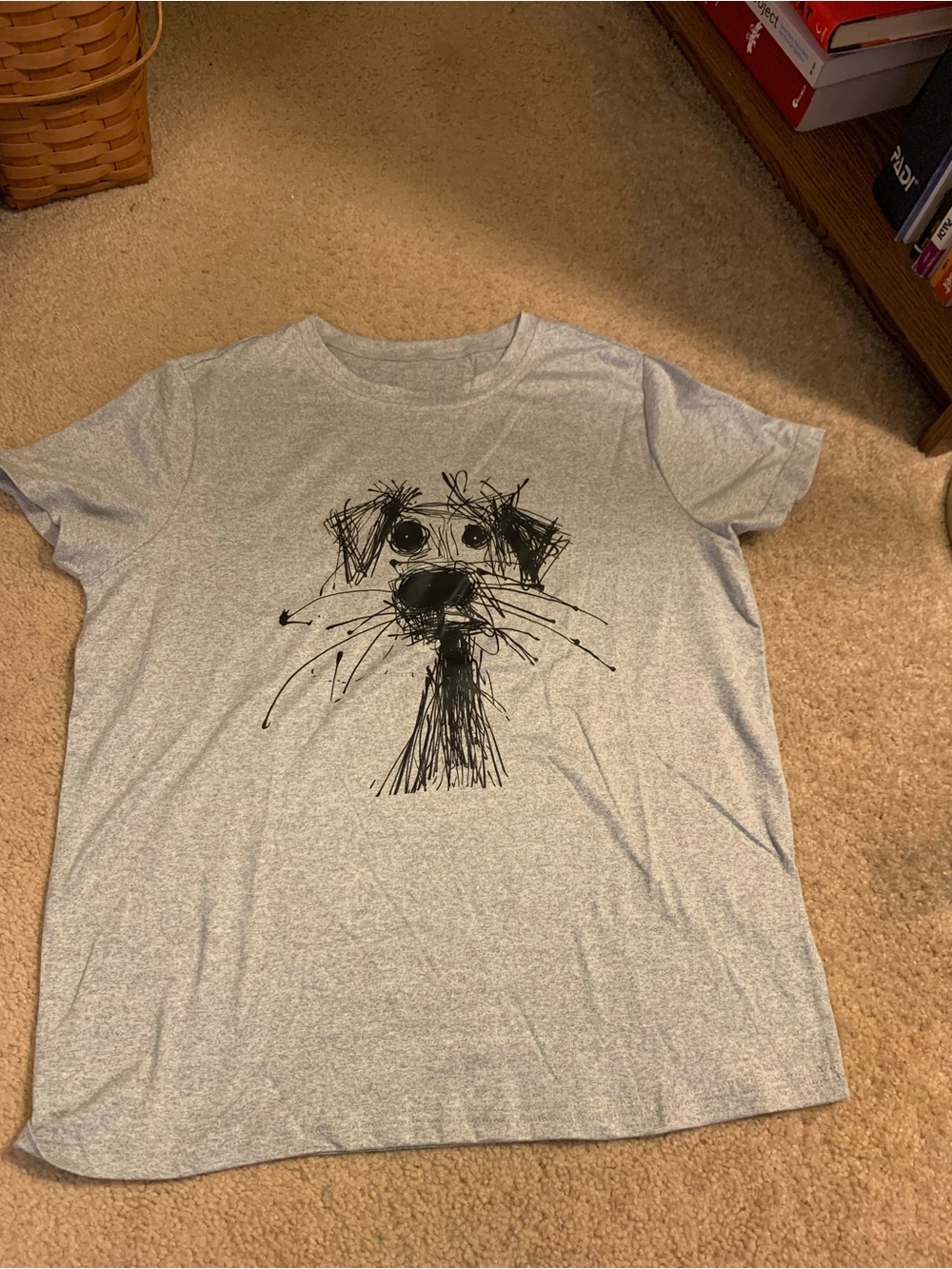 SHEIN Gray Tee with Black Sketch Dog Print